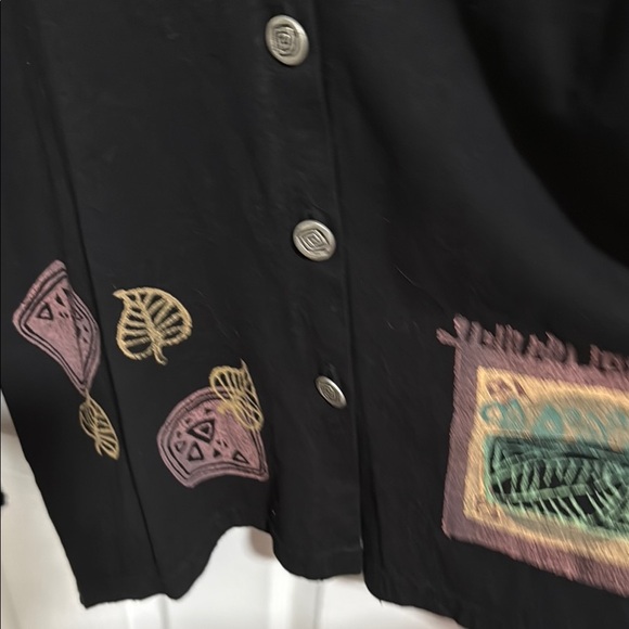 Black Button-Up Shirt with Colorful painted designs sz s - Picture 3 of 5